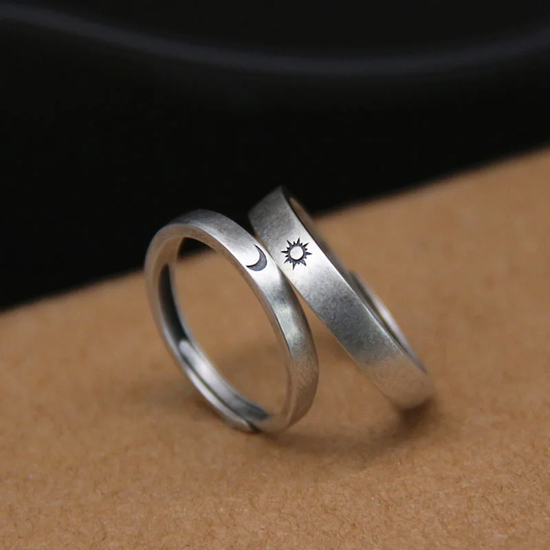 

2Pcs Sun Moon Lover Couple Rings Simple Opening Ring for Couple Men Women Wedding Engagement Promise Valentine's Day Jewelry