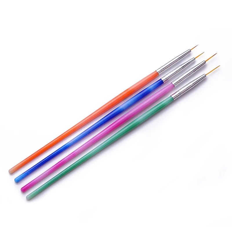 4Pcs/Set Liner Brush Drawing Painting Flower Pen Mixed Size Plastic Handle Nail Art Brushes Kit