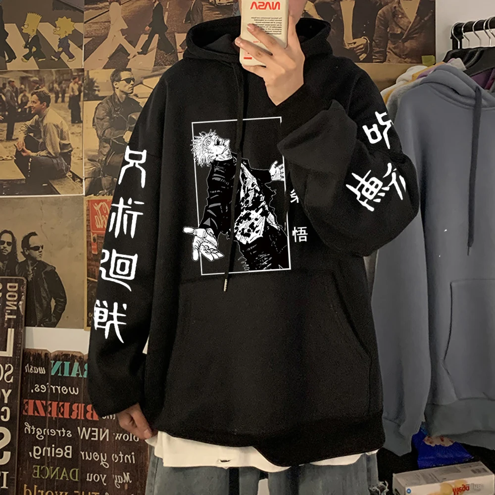 

Толстовка с капюшоном в стиле японского аниме ююютсу кайсен, свободные свитшоты с длинным рукавом в стиле Харадзюку, Мужская толстовка в ст...