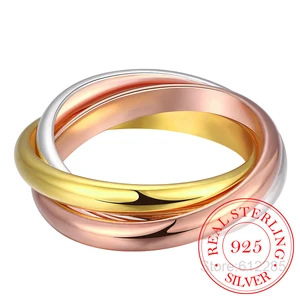 Лучший подарок! Кольцо из стерлингового серебра 925 пробы, обручальное ювелирное изделие для влюбленных, три цветных круга, подарок для женщин и мужчин, обручальные кольца для пар