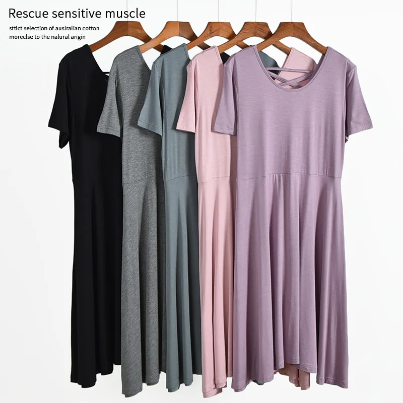 

Summer Women's Modal Fabric V-Neck Short Sleeves Nightdress Loose Casual Comfortable Home Wear For Pregnant Women Midth Dress