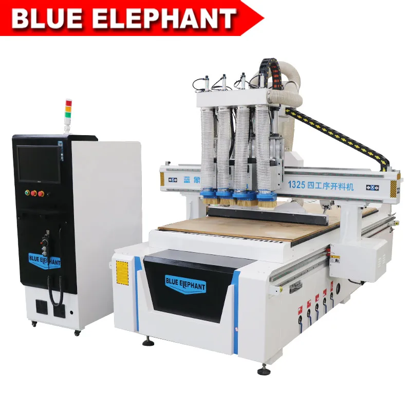 Четырехшпиндельный станок с ЧПУ Blue Elephant для автоматической 3D-резьбы по дереву Furniture 1325.