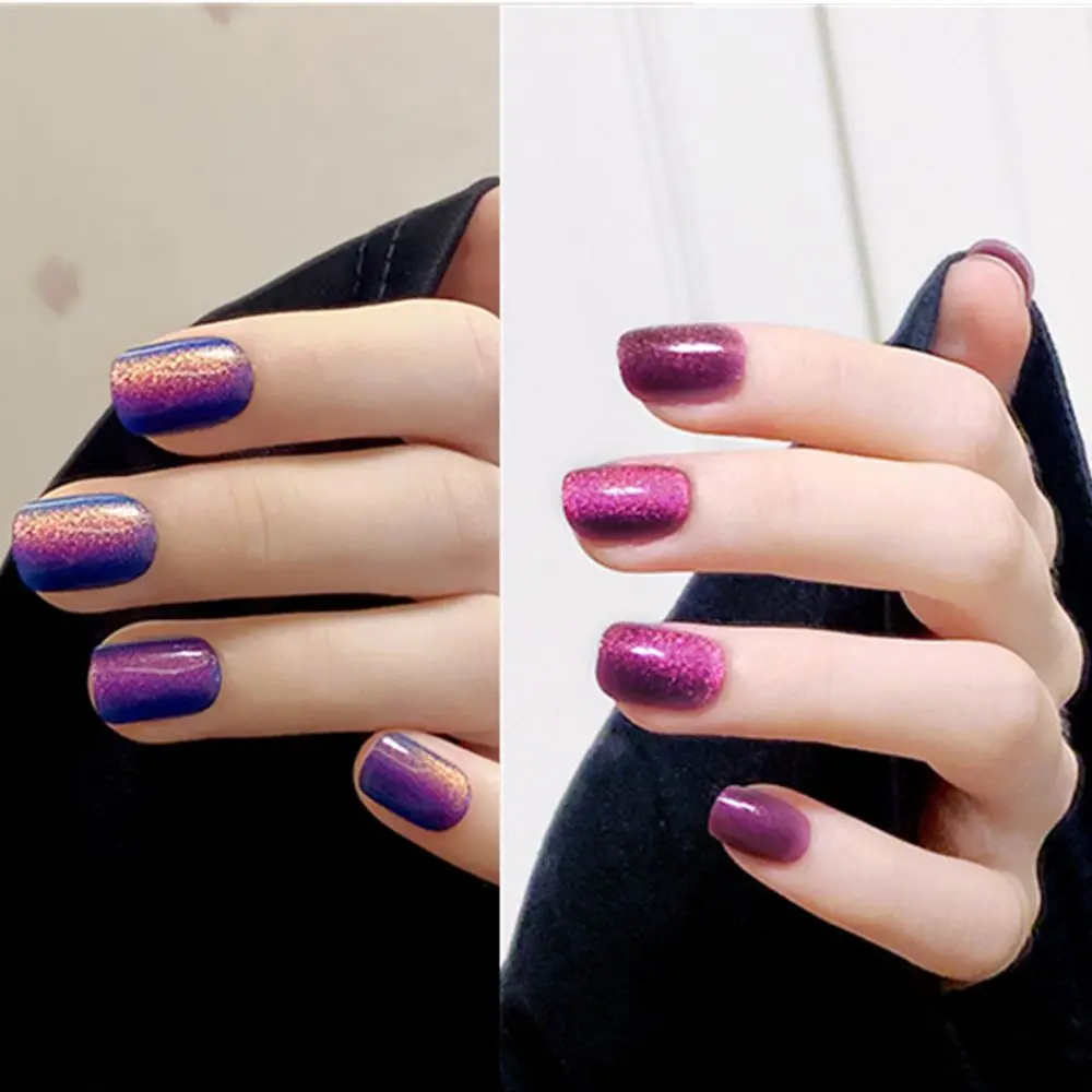 

24 PCS Manicure Tool Square Full Cover Press on Nails Coffin Fake Nails Gradient Medium Short Length Cat Eye