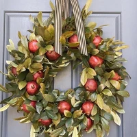 38cm autumn pomegranate eucalyptus wreath artificial window garland door decoration leaves festival home wall t7l2