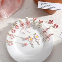 korean version of cute and sweet temperament pink earrings retro small fresh and simple flower earrings bow earrings