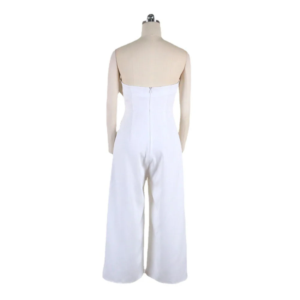 

2021 Summer New Solid Color Fashion Sexy Strapless Folds Buttocks Jumpsuit Europe America High Waist Bow Temperament