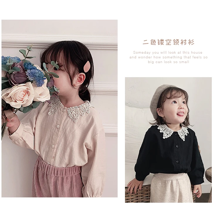 Girl Shirt Long Sleeve New Kids Spring and Autumn Pure Cotton Shirt Baby Lace Turn-collar Top Toddler Kids Blouses Clothing