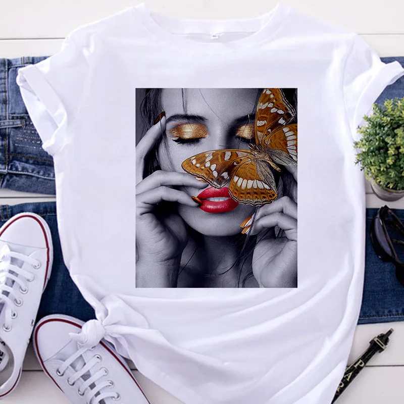 Футболка женская в стиле Харадзюку с коротким рукавом и круглым вырезом | Женская