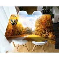 golden autumn natural scenery tablecloth home decor 3d maple leaf forest washable round rectangular table cloth for dining room