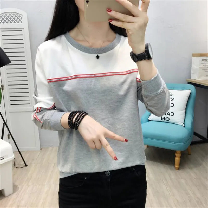 Женская толстовка в полоску с длинным рукавом без шапки Корейском стиле