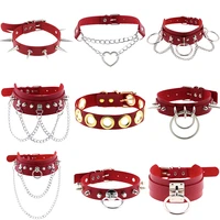 wholesale sweetheart vintage harajuku punk rock red leather collar female neckband clavicle necklace for women gothic jewelry