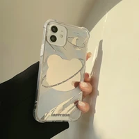 korean cute cartoon bear planet mirror phone case for iphone 13 12 11 pro max x xs max xr 7 8 plus case shockproof soft cover
