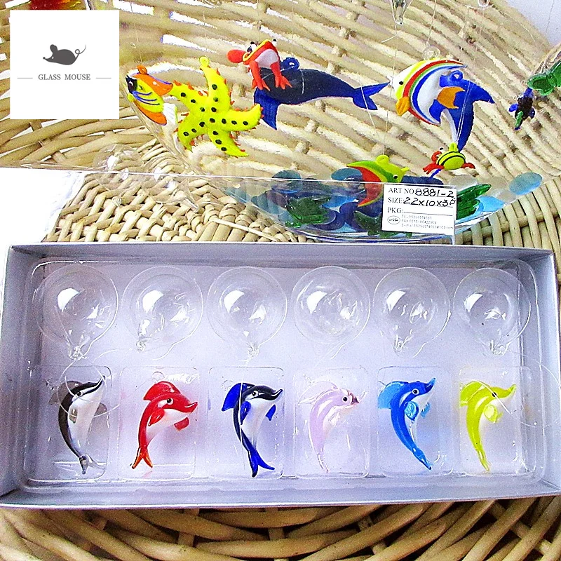 

6pcs Custom handmade murano floating glass Dolphin miniature Figurines aquarium decoration charms pendant ocean animals statues