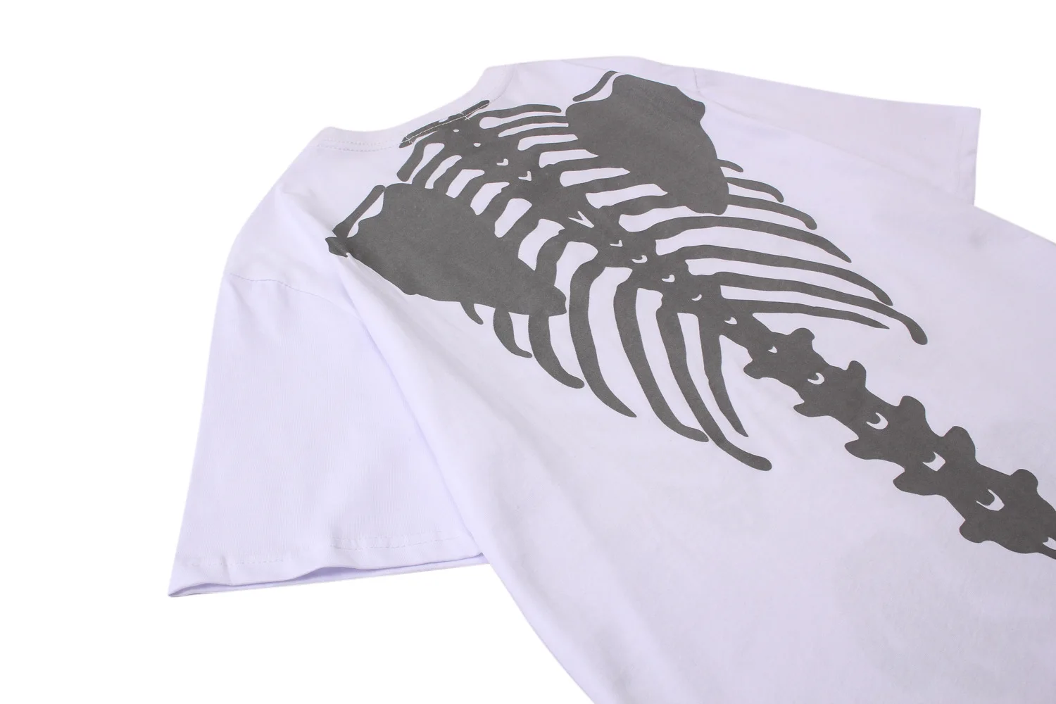 

High Street Cotton T Shirt Mens Reflective Spine Skull Skeleton Printing T-shirts Vintage Casual Camisetas Summer Couple Tee