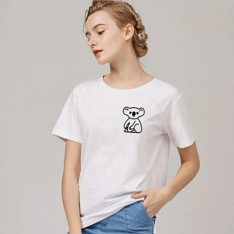 Женская футболка с карманом Koala Повседневная Kawaii надписью Save летние хлопковые