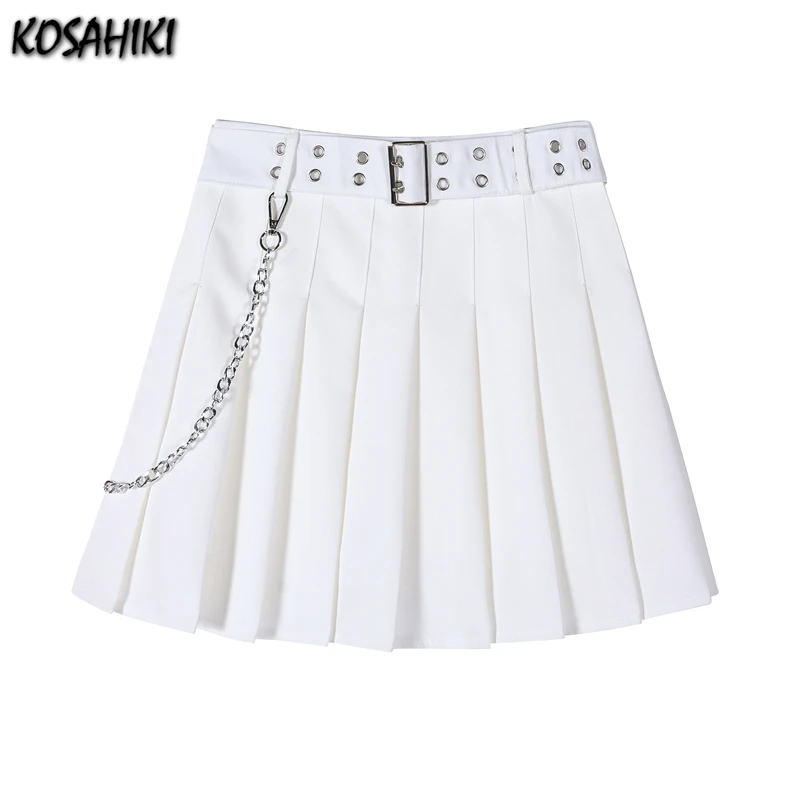 

KOSAHIKI Fashion High Waist Pleated Skirt Women Streetwear Summer New Korean Vintage Chain Mini Skirt Harajuku A-line Skirt