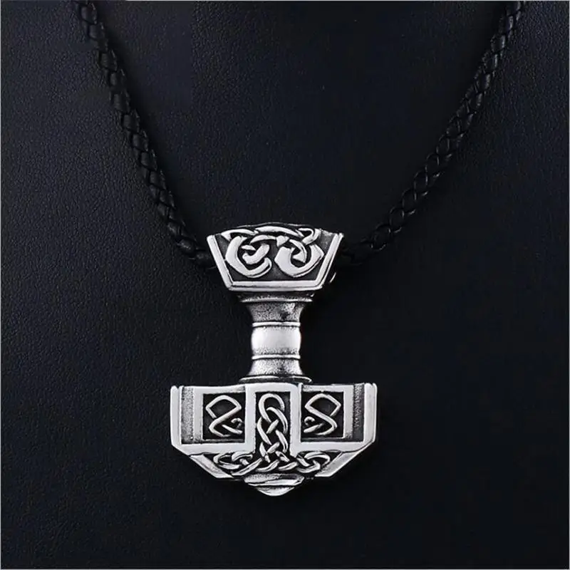 

New 2019 Viking Hammer Stainless Steel Pendant Necklace Viking Beard Titanium Steel Pendant Man Necklace Gift