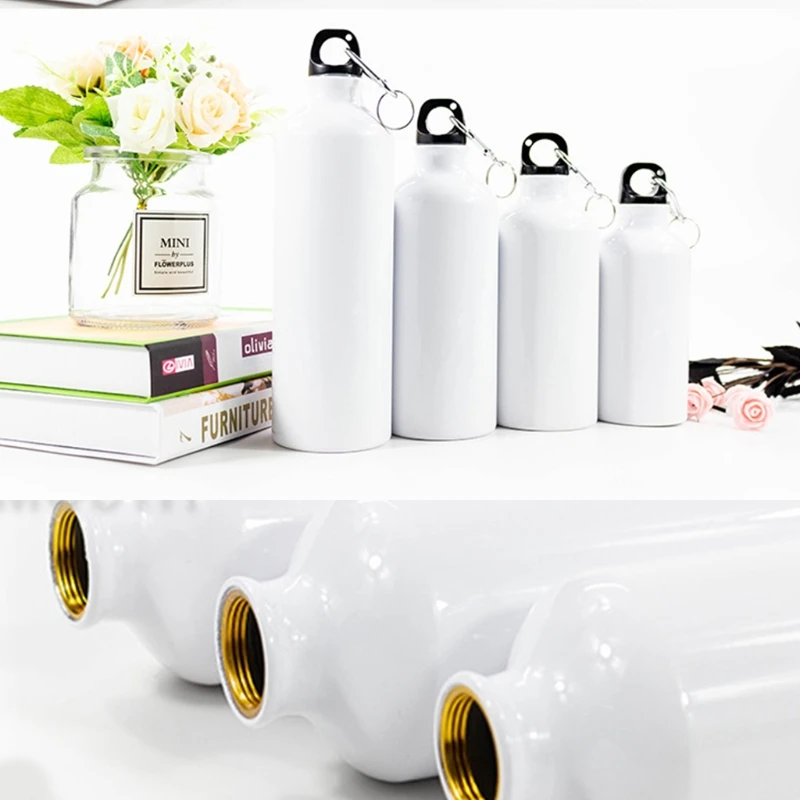 

400/500/600/750ml White Blank Sublimation Water Bottle with Carabiner Aluminum Outdoor Sport Kettle for Heat Press Print