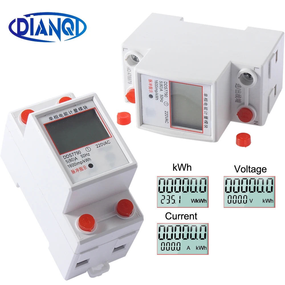 Цифровой ЖК дисплей однофазный двухпроводной ваттметр энергопотребление