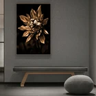 Современные Роскошные Настенные постеры с черными и золотыми цветами, холст с изображением растений, Настенная картина для гостиной, домашний декор, интерьер