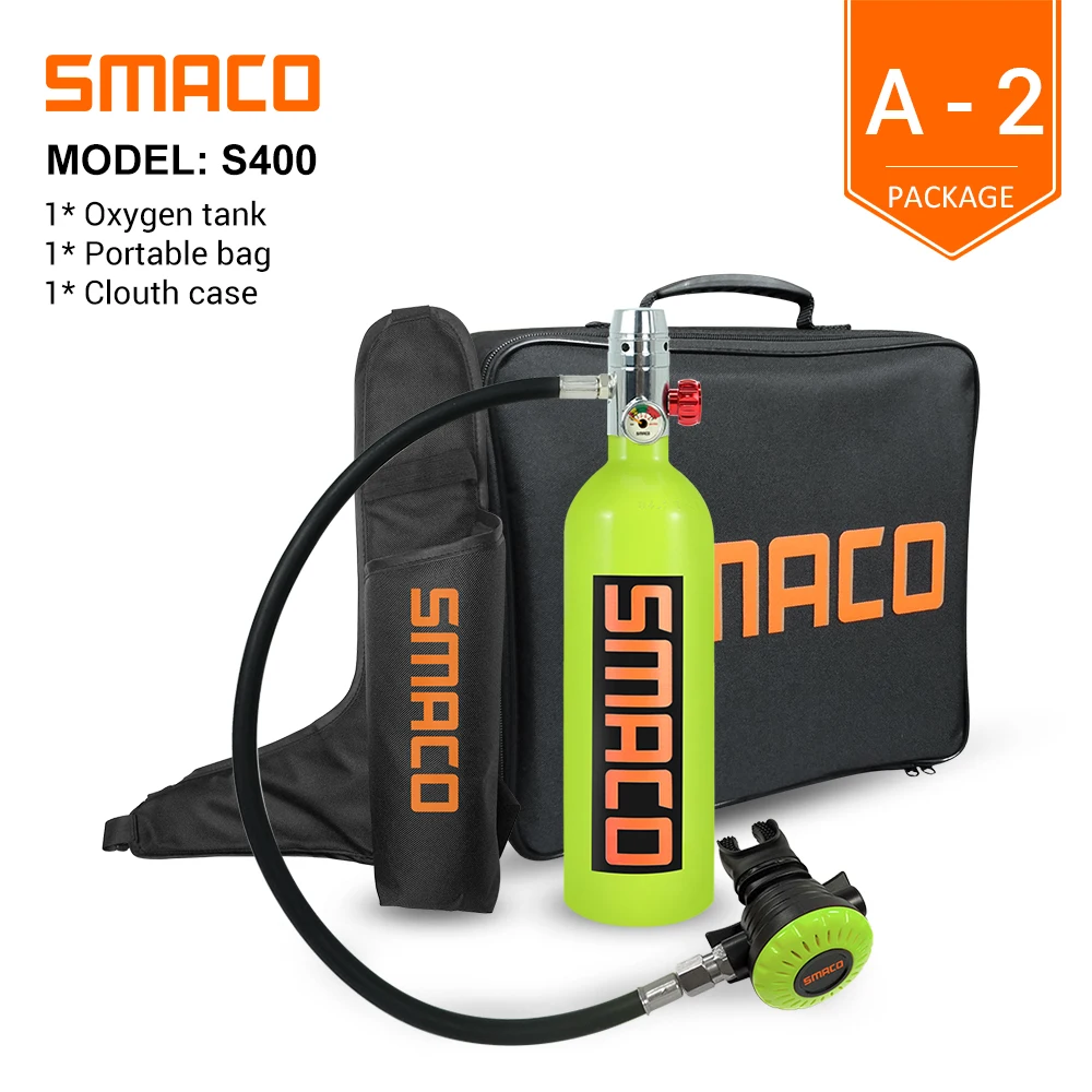 

SMACO S400 Scuba Diving Tank/Equipment Mini Oxygen Tank Set Respirator Air Tank Hand Pump for Snorkeling Breath Diving Equipment