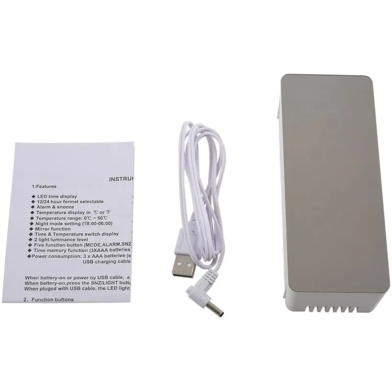

LED Alarm Clock Multifunction Digital Electronic LED Mirror Clock Temperature Large Display Home Decor Mirror Function-rectangle