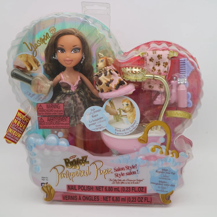 Коричневый Коробочный Bratz Кукла щенок ПЭТ Купальный дом с сушеным лаком для ногтей и аксессуары для ванны лучший подарок для девочки - Цвет: Коричневый