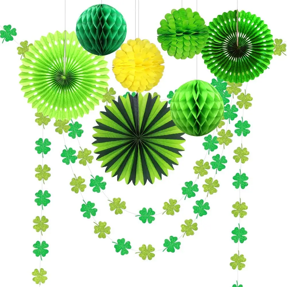 

St Patricks Day Lucky Irish Birthday Party Decorations Green Shamrock Clover Garlands Hanging Streamer Tissue Paper Fan Pom Poms