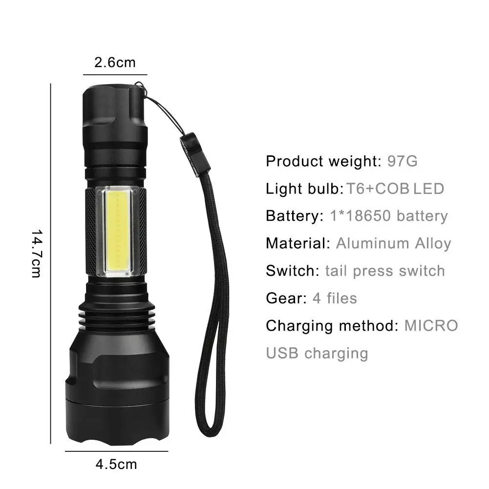 Super Bright COB LED Flashlight Portable Torch Outdoor Light 18650 Mini | Лампы и освещение