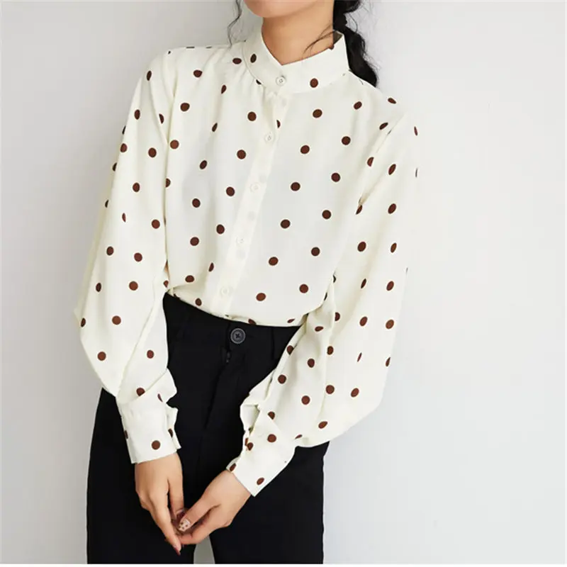 Шикарная Осенняя шифоновая рубашка HziriP с воротником-стойкой большого размера в