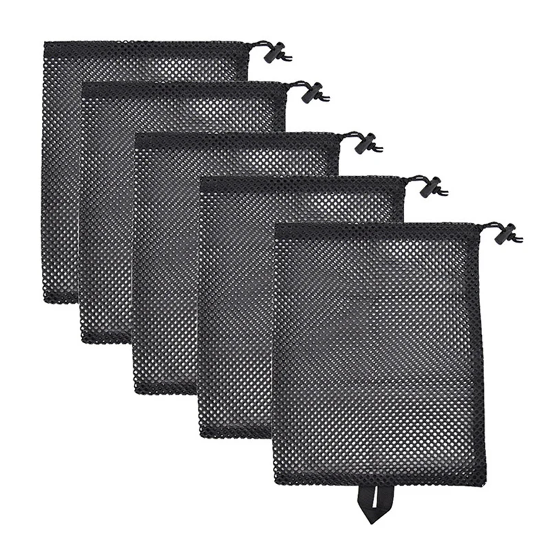 

5Pcs Durable Nylon Mesh Receive Bag, Drawstring Bag Outdoor Travel Stuff Sack Storage Bag