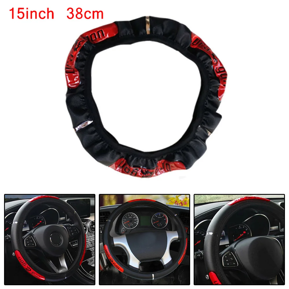 1x чехол рулевого колеса автомобиля 38*38*4 см черный красный искусственная кожа 15