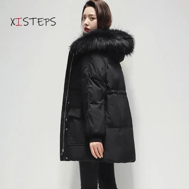 Fur Hooded Thick Warm Winter Parkas For Women 2021 Black White Down Coat Windproof Outwear Padded Women Winter Jacket Overcoat