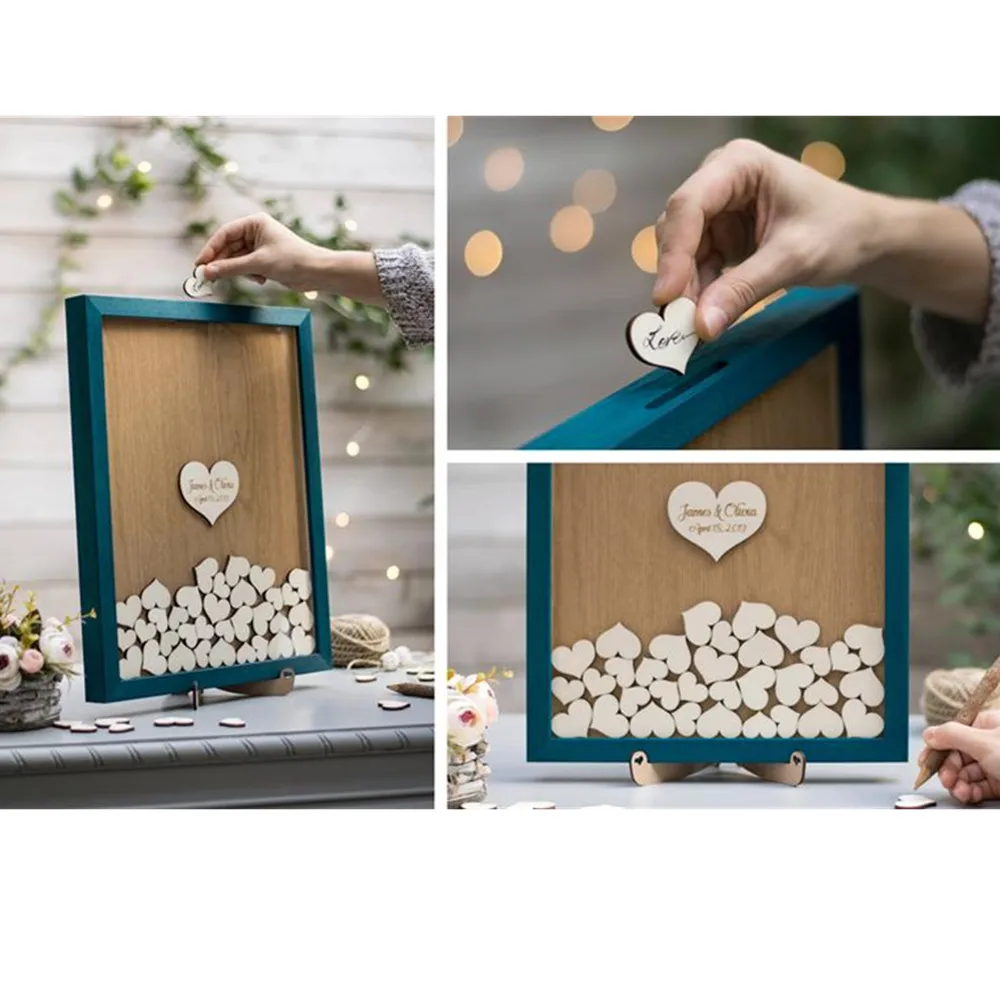 Свадебные деревенские сердца деревянный цвет Гостевая книга frame3D день рождения