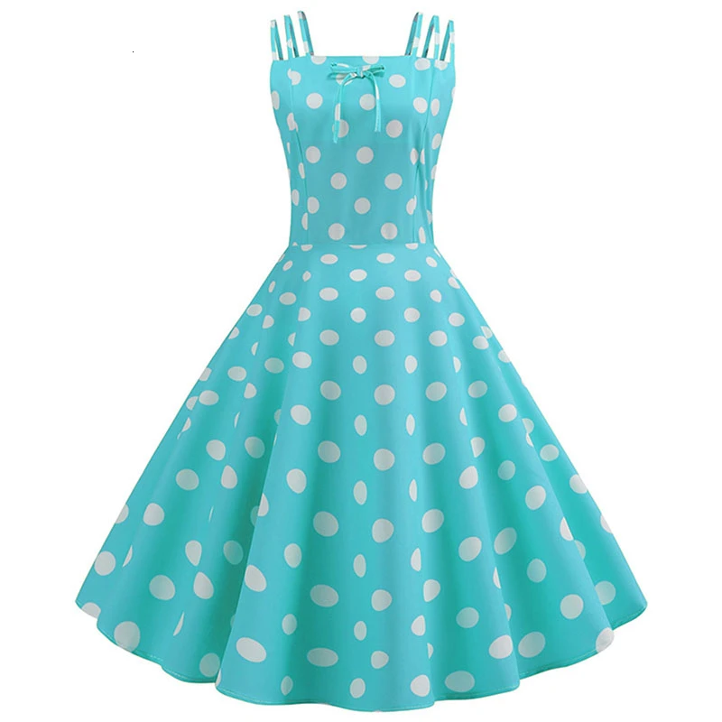 Yellow Polka Dot Print Summer Dress Women Swing Rockabilly Vintage Robe Femme Elegant Party Plus Size Casual Midi Vestidos | Женская