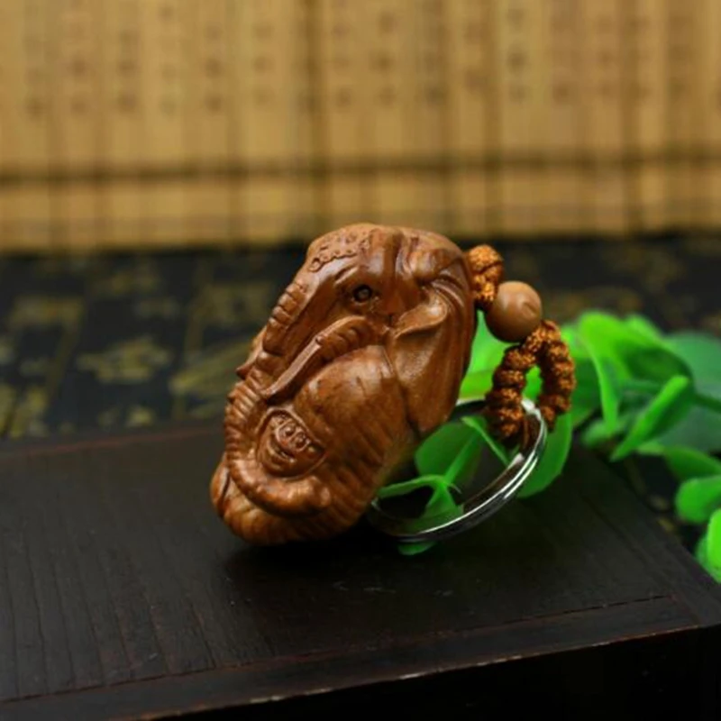 1 шт. Статуэтка Ганеша слон Бог розовое дерево 3D резьба скульптура кулон брелок благоприятный Ruyi брелок ZXY9549
