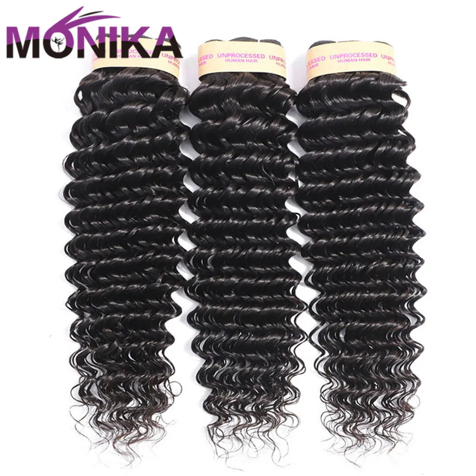 Monika Brazilian Deep Wave Bundles Remy Hair Bundle Deals 30inch Long Bundles Tissage 4/3 Bundles Human Hair Extension Weaves