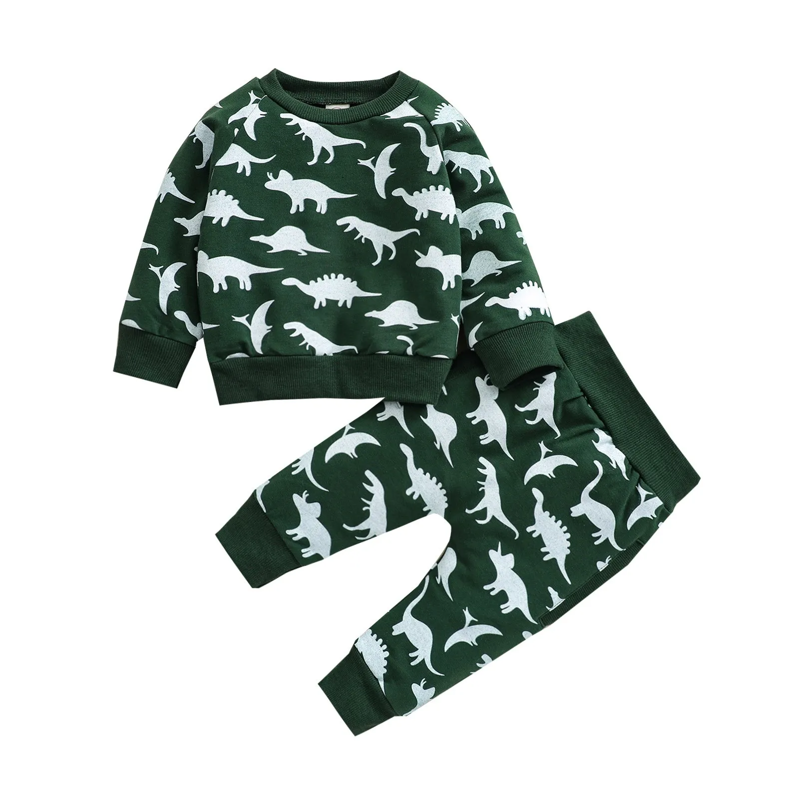 

Baby Clothes Set Long Sleeve Sweatshirt Pullover Top Jogger Pants Set Dinosaur Pattern Autumn Winter Clothes комплекты одежды