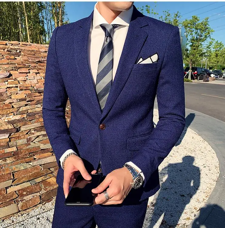 Новый простой костюм мужской из двух частей тонкий корейский волос стилист вино