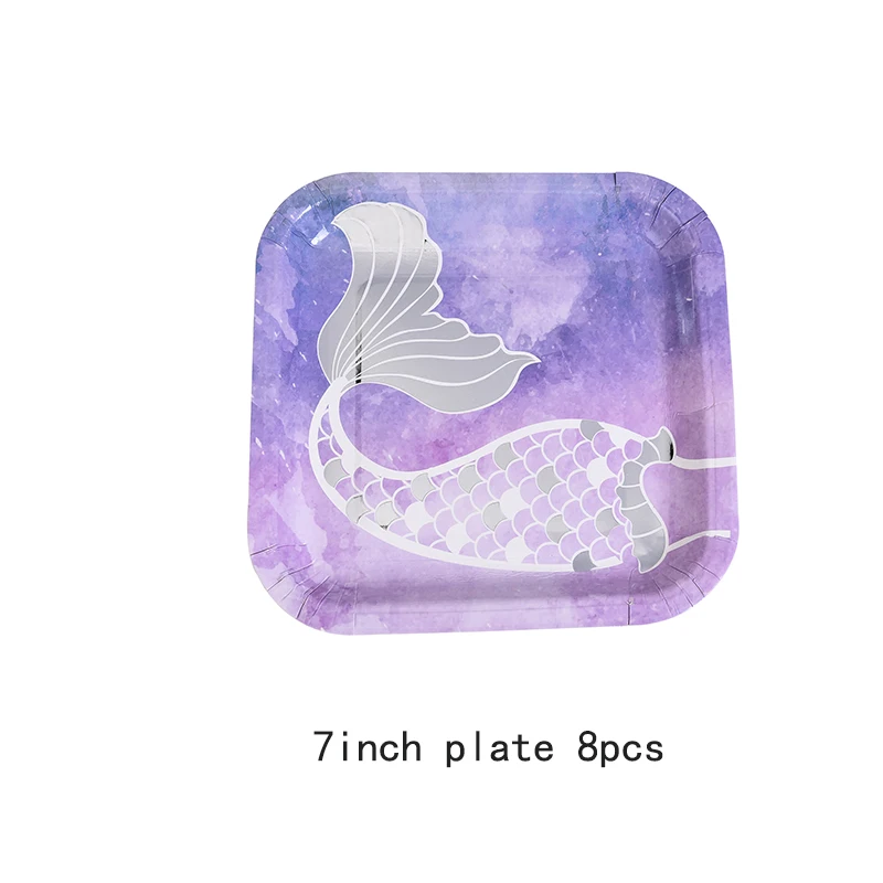 7inch plate 8pcs Русалка вечерние украшения одноразовая бумажная посуда чашки вечеринка в честь Дня Рождения наборы; детский душ Декор - Цвет: 7inch plate 8pcs