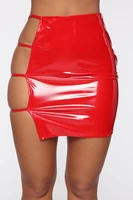 omsj high waist pencil skirt women 2020 summer new club sexy hollow out red skirt pu leather bodycon neon green mini skirts