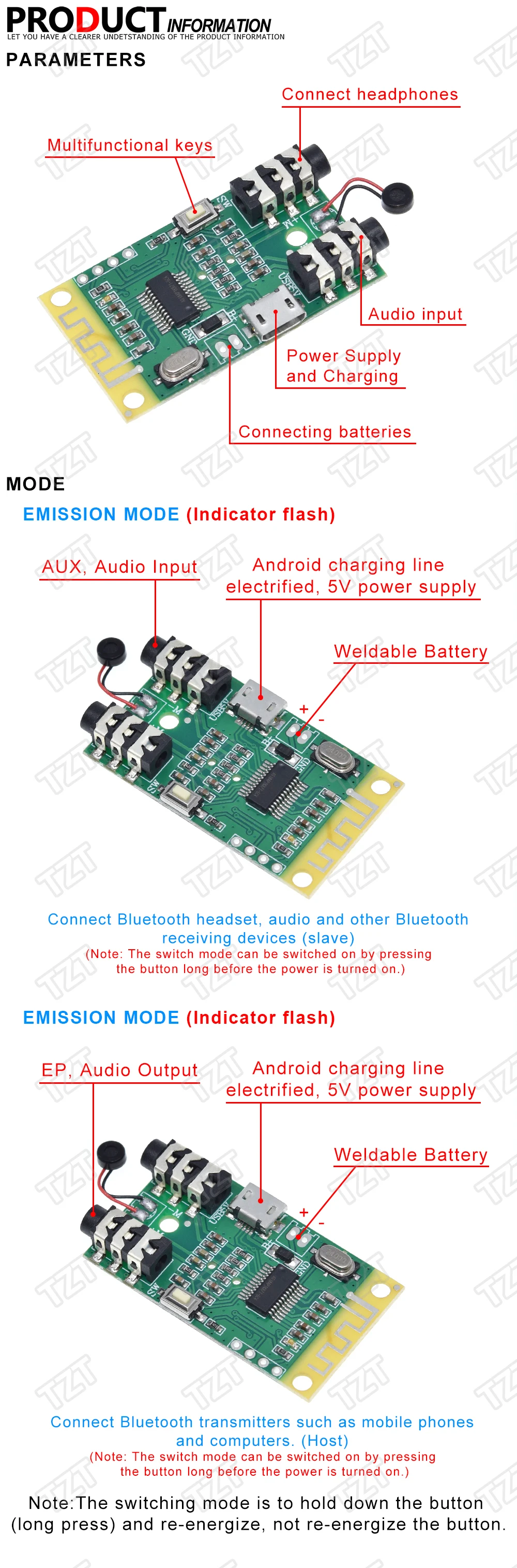 Bluetooth 4,2 аудио передатчик приемник 3,7 В~ 5 в 10 м расстояние MP3 декодирование беспроводной модуль колонки diy 3,5 мм аудио
