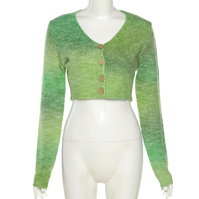 

Knit Crop Cardigan Women Casual Cute Autumn V-Neck Single-Breasted Long Sleeve Jersey Aesthetics Sweets Sweaters Tops