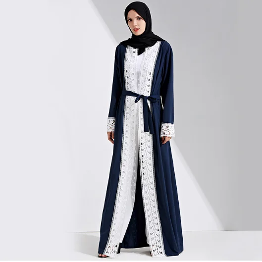 2019 Ретро женское мусульманское платье абайя лоскутный кружевной кардиган