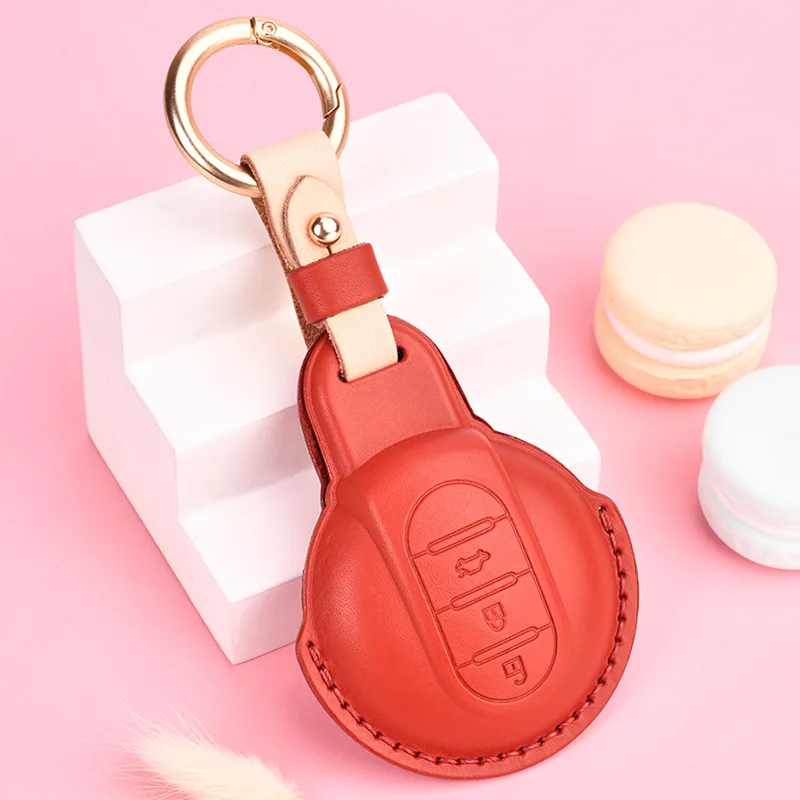 

Leather Car Key Case Cover for BMW MINI COOPER S ONE JCW F54 F55 F56 F57 F60 Ring Keychain Car Shell Protector Accessories