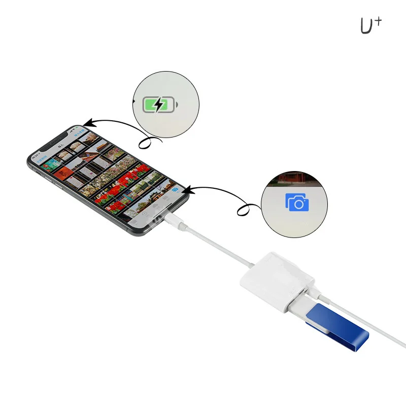 Флэш накопитель USB OTG карт ридер Кабель адаптер для перехода от разъема Lightning к Тип