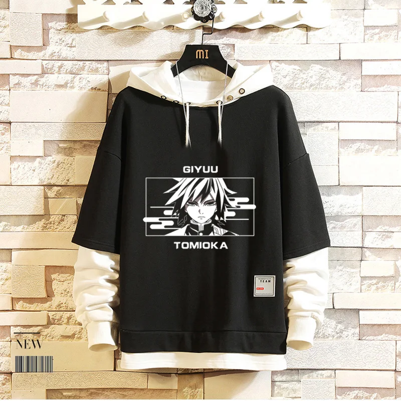 

Demon Slayer Kimetsu no Yaiba Kamado Tanjirou Fake Two Pieces Hoodie Sweatshirt Unisex Autumn Winter Casual Hooded Pullover Tops