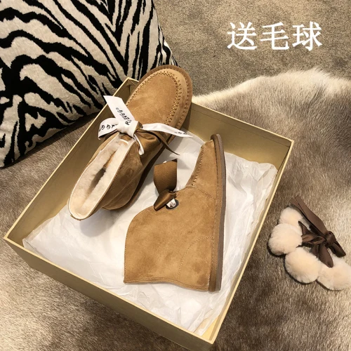 Зимние сапоги без каблуков; женская обувь с круглым носком из плюша; Zapatos De Mujer; Водонепроницаемая Толстая теплая шерстяная обувь; зимние короткие сапоги с бантом и помпонами; - Цвет: Maroon