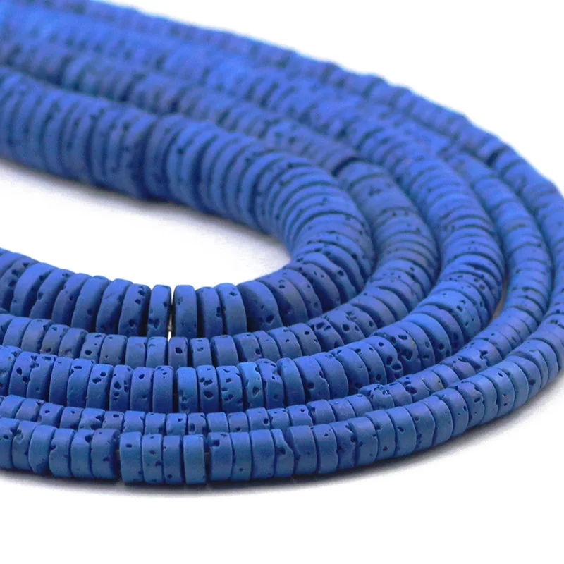 

Dark Blue Volcanic rock Beads Flat Round Lava Natural Stone 4 6 8mm Charms Spacer loose Beads for Jewelry Making Bracelet DIY