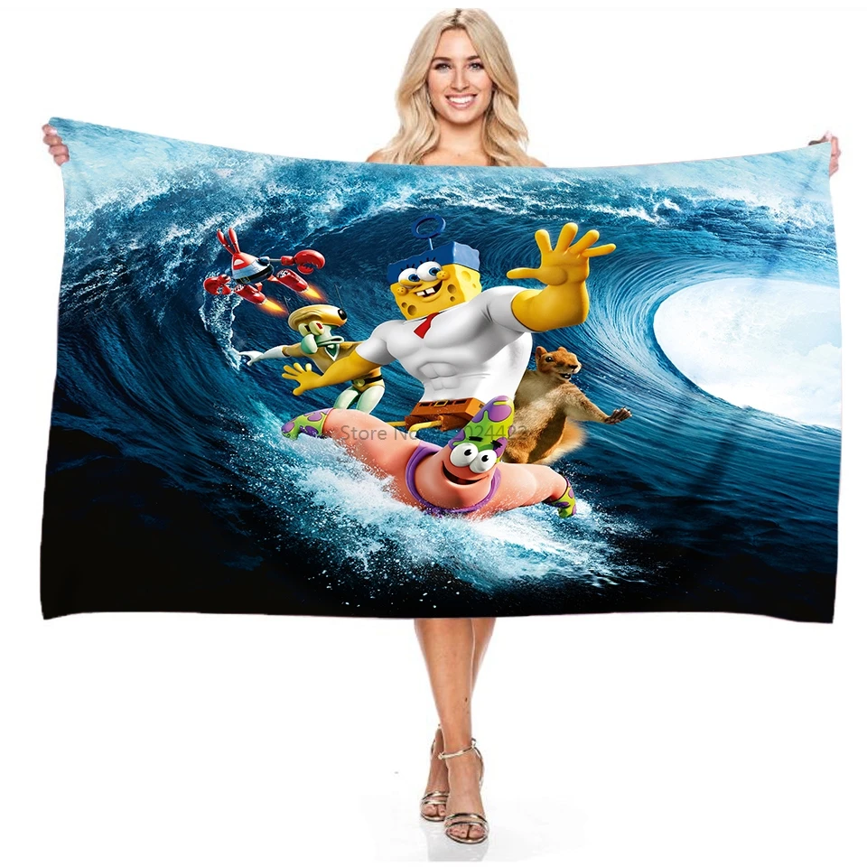 

Hot Sale 3d SpongeBobs Character Printed Beach Towel Microfiber Rectangular Bath Towels 140x180cm Bathroom Big Swimming Towels